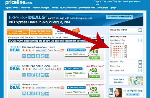 Priceline Express Star Ratings