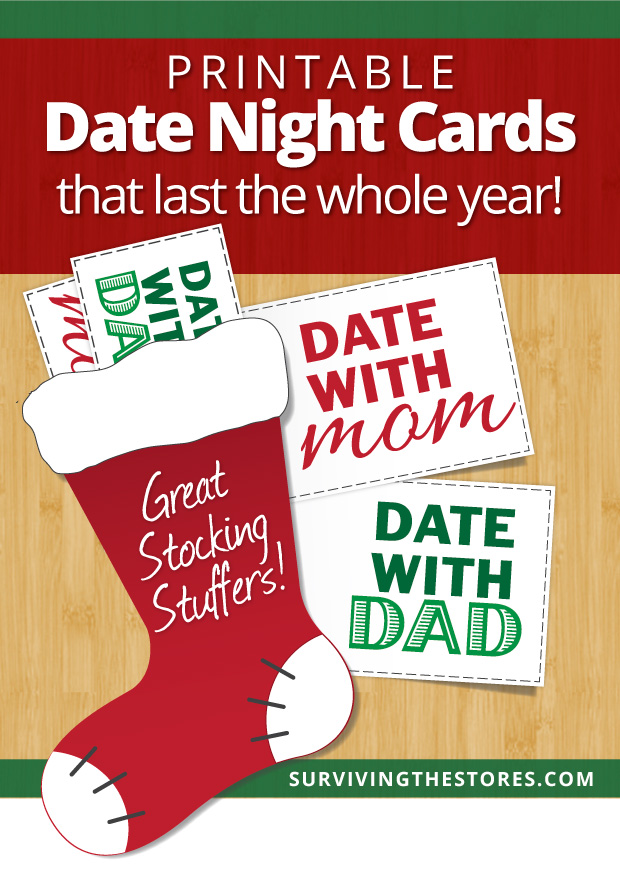 The best stocking stuffer idea for kids!!  Print out date night cards to put in their stockings for dates with mom and dad throughout the year!