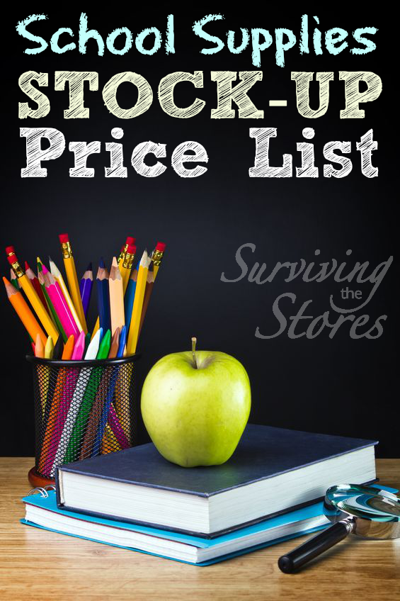 HUGE list of the School Supply Stock Up Prices.  Find out which prices are going to be the best for all of the most common back to school items!